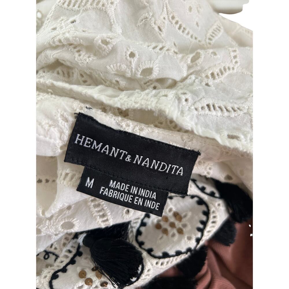 Hemant & Nandita Anthropologie Aditya Embroidered Tassel Tunic White Medium Boho - Picture 9 of 11